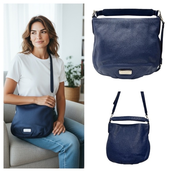 MARC BY MARC JACOBS Q Hillier Pebbled Hobo Shoulder Bag Navy - Picture 3 of 16